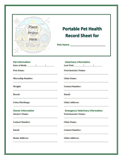 Portable Pet Health Record Sheet